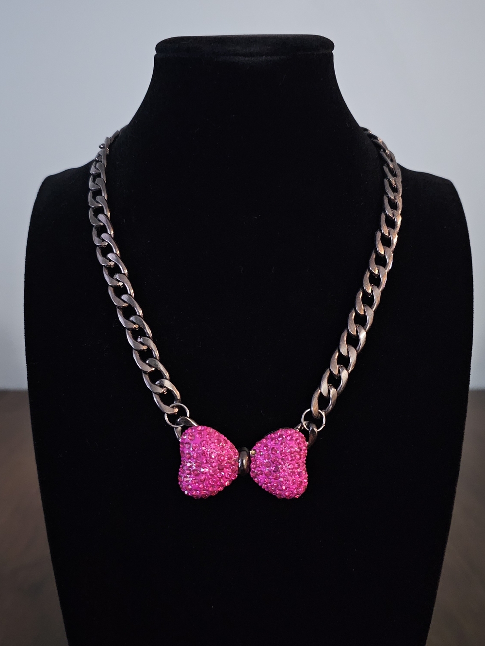 Betsey Johnson Pink Crystal Bow Pendant Chain Necklace - Women Jewelry